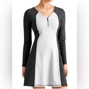 Athleta Whereupon Dress Fit Flare Size S Black Gray Colorblock Athleisure EUC